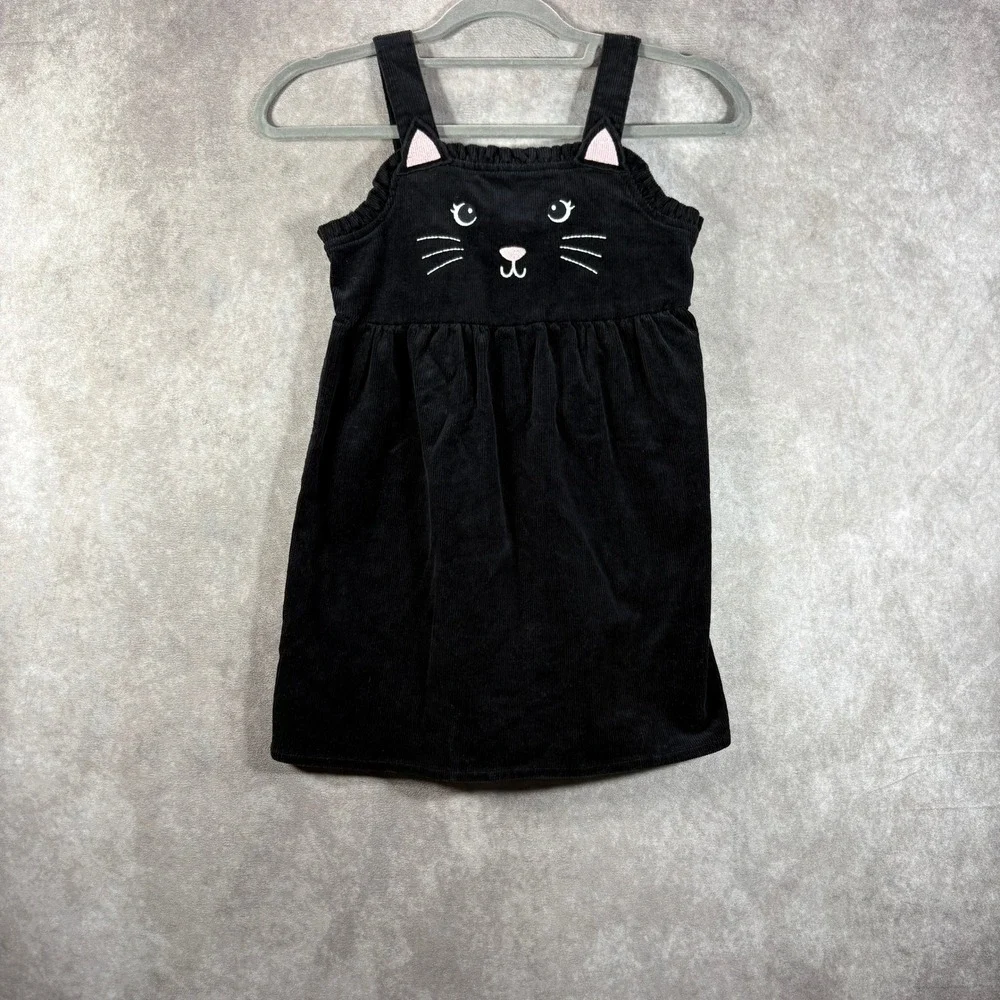 Gymboree Black Cat Dress‎ Girls 7 Corduroy Jumper Pinafore Embroidered Novelty